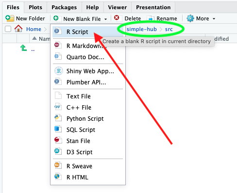 Screenshot for creating a new R Script called "scripting-task-config" in the "src" folder, as described in the text.